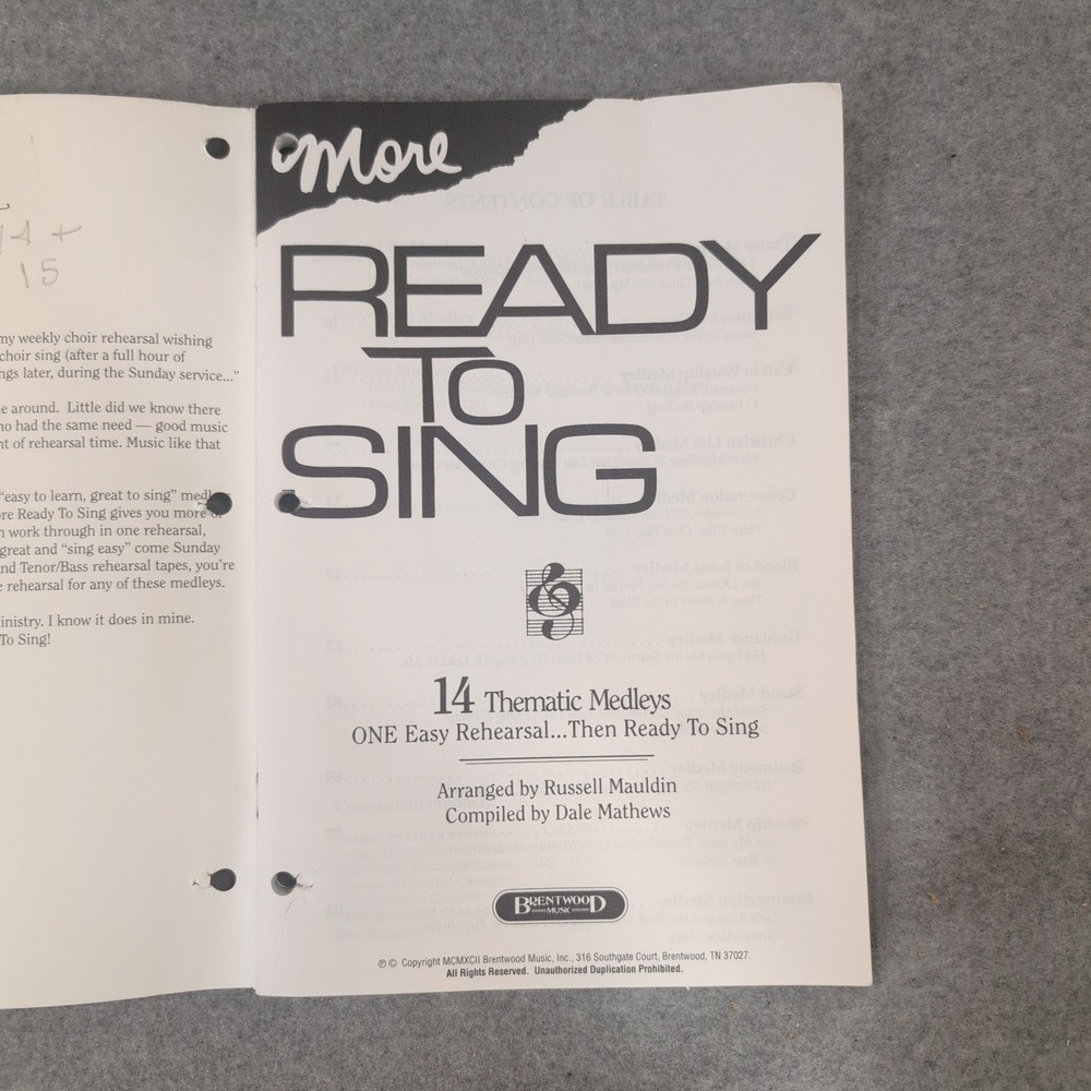 13 Pack More Ready To Sing 14 Thematic Medleys SATB Russell Mauldin Brentwood - Picture 3 of 4